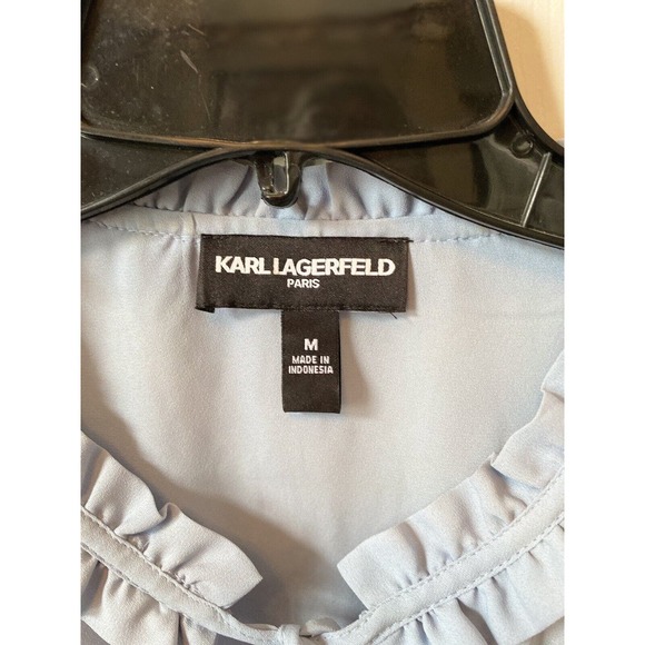 Karl Lagerfeld Top Ruffle Edge Baby Blue Blouse‎ Size Medium - Picture 3 of 4